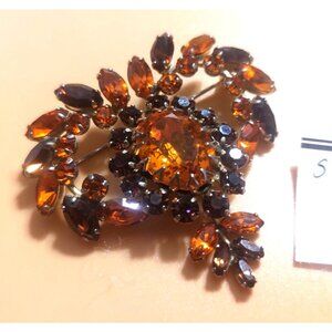 Vintage Rare Sherman Canada  Brooch  Topaz/Root Beer Crystals 2 1/4" x 2" signed